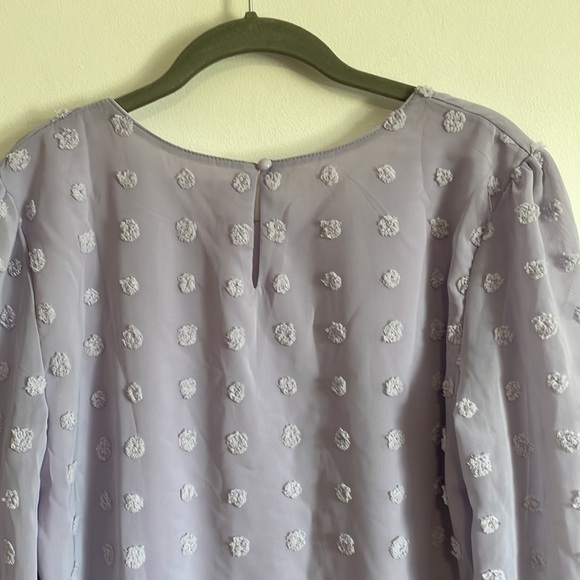 NWT Qearal Lilac Blouse Small Purple Long Sleeve Pom Pom Dots Pullover Loose - Picture 10 of 14